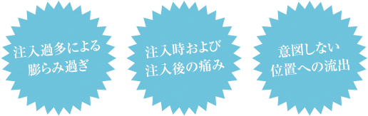 注入過多による膨らみ過ぎ 注入時および注入後の痛み 意図しない位置への流出