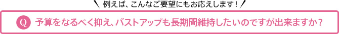 例えば、こんなご要望にもお応えします！ Q 予算をなるべく抑え、バストアップも長期間維持したいのですが出来ますか？