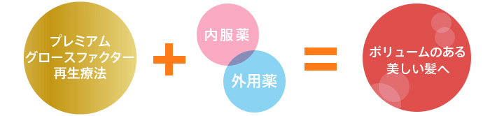 プレミアムグロースファクター再生療法 ＋ 内服薬 外用薬 ＝ ボリュームのある美しい髪へ