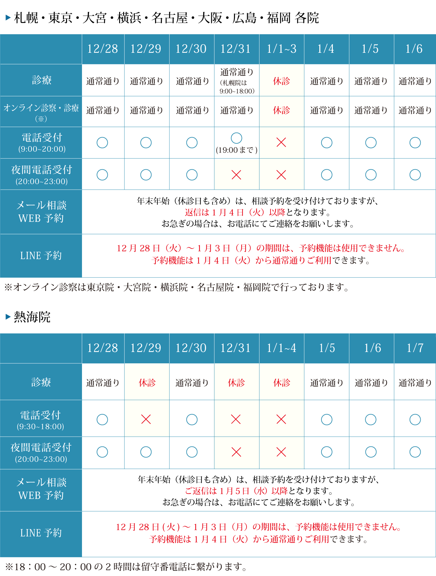 診療カレンダー2021-2022